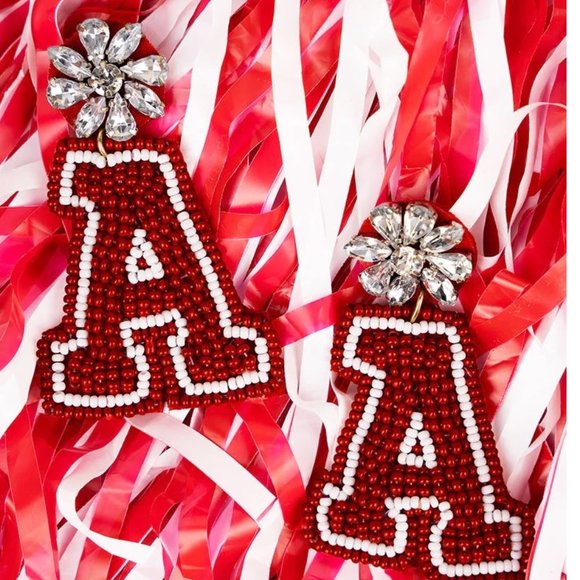 One Blessed Nana Jewelry - NWT *BOUTIQUE* Perfect 4 BAMA Fan!! BEJEWELED RED & WHITE 'A' SEED BEAD EARRINGS